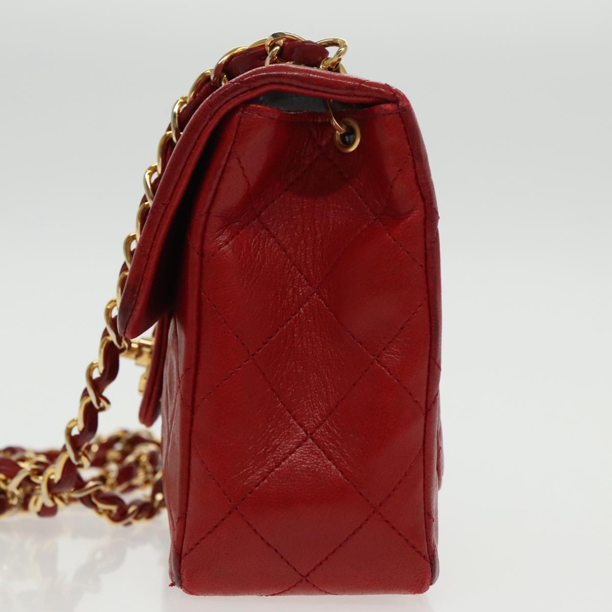 CHANEL Matelasse Chain Shoulder Bag Lamb Skin Gold Red CC Auth 96217A