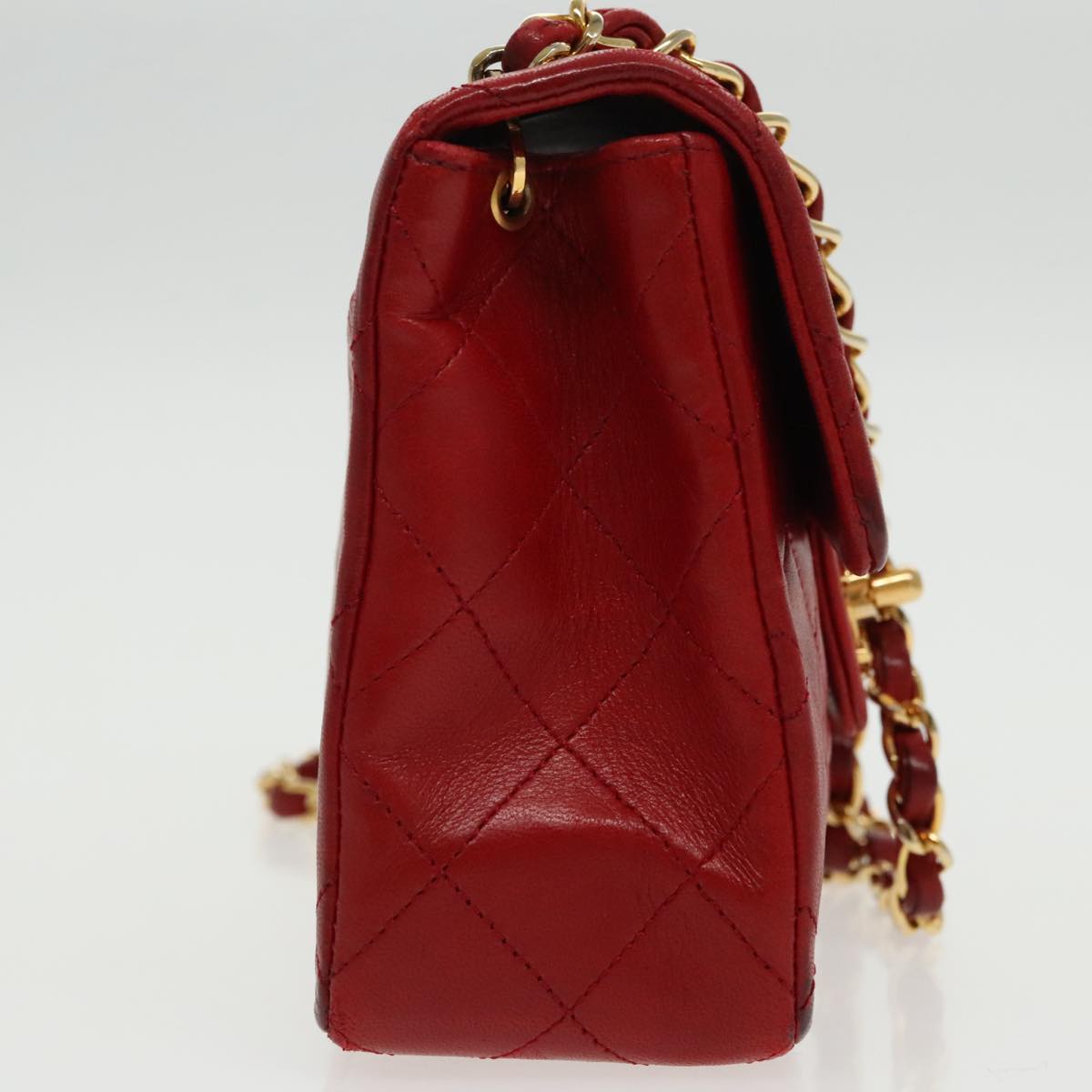 CHANEL Matelasse Chain Shoulder Bag Lamb Skin Gold Red CC Auth 96217A