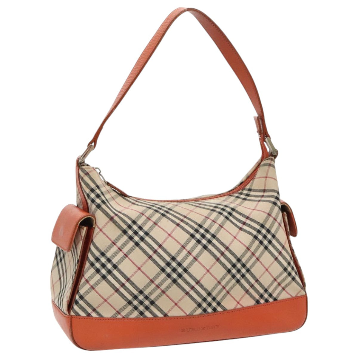 BURBERRY Nova Check Hand Bag Canvas Beige Orange Silver Auth 96220