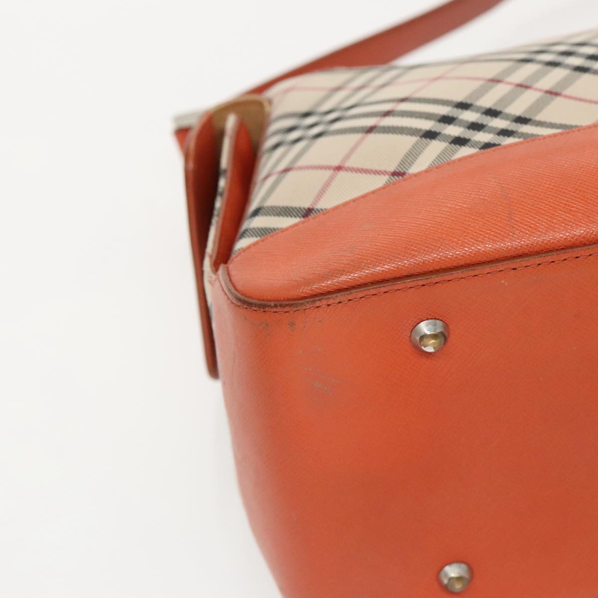 BURBERRY Nova Check Hand Bag Canvas Beige Orange Silver Auth 96220