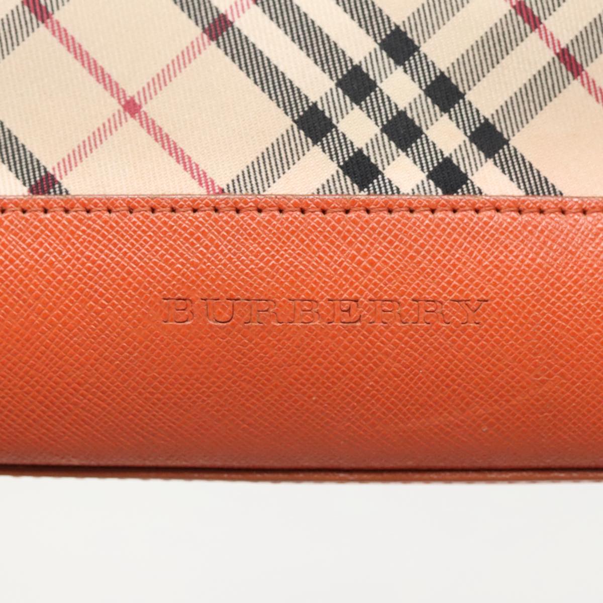 BURBERRY Nova Check Hand Bag Canvas Beige Orange Silver Auth 96220