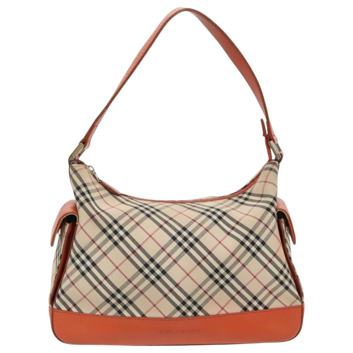 BURBERRY Nova Check Hand Bag Canvas Beige Orange Silver Auth 96220