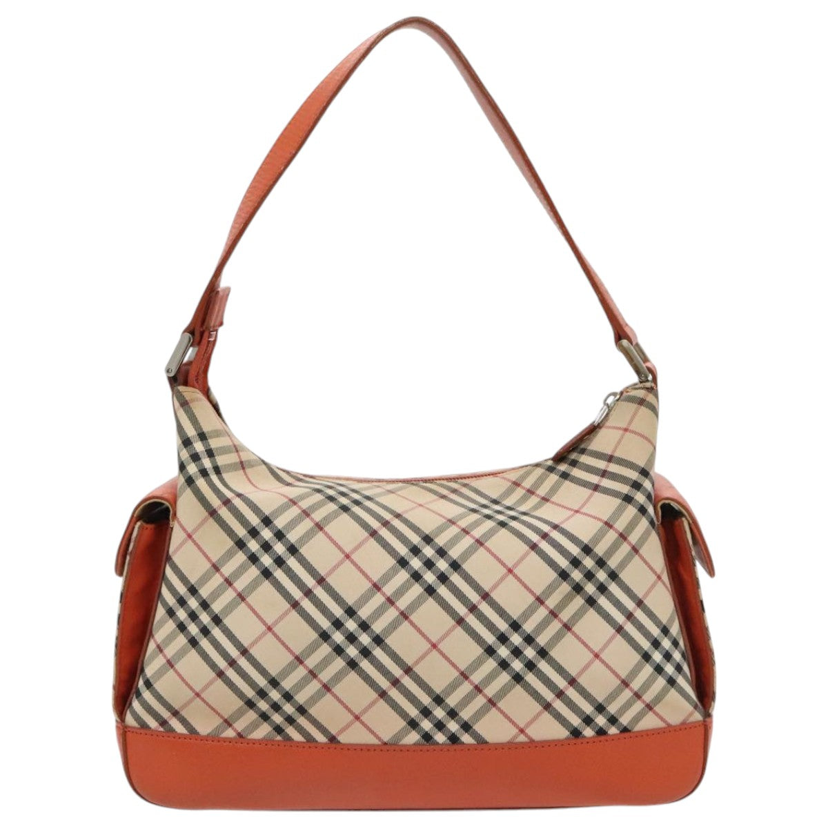 BURBERRY Nova Check Hand Bag Canvas Beige Orange Silver Auth 96220 - 0