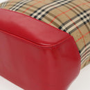 BURBERRY Nova Check Shoulder Bag Canvas Beige Red gold Auth 96222-15