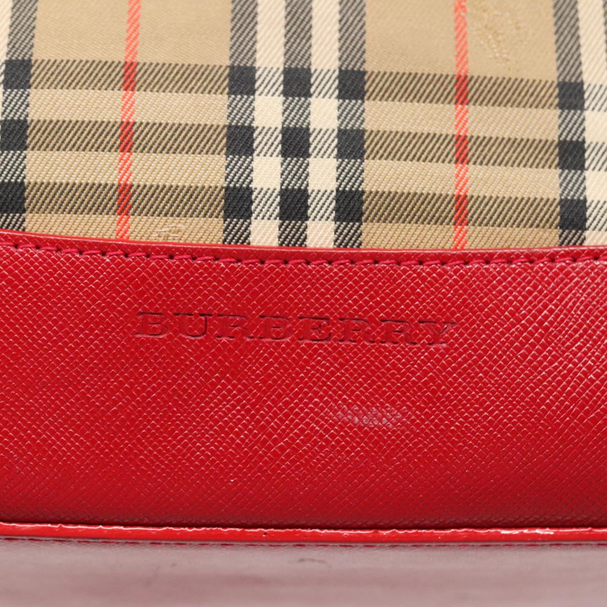 BURBERRY Nova Check Shoulder Bag Canvas Beige Red gold Auth 96222