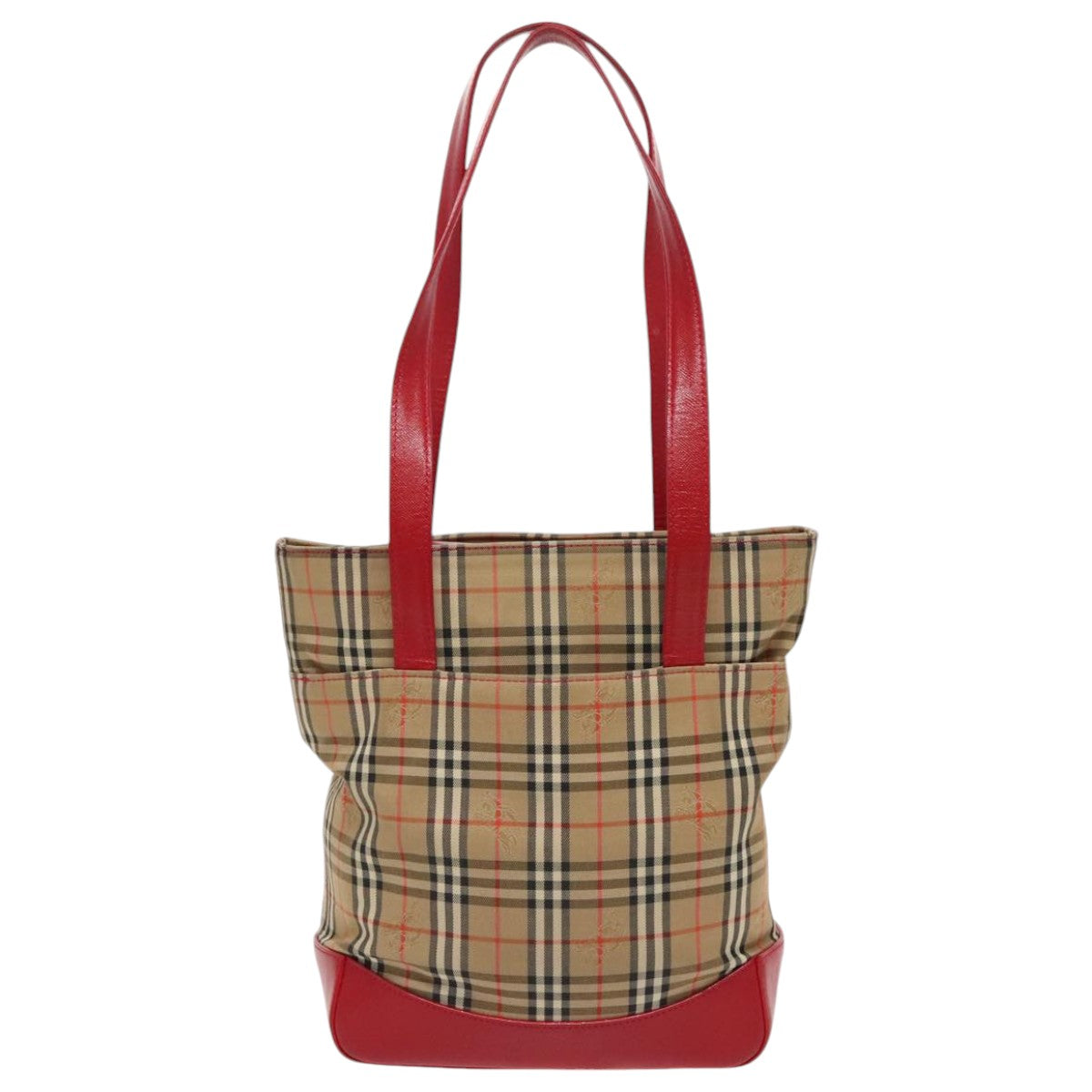 BURBERRY Nova Check Shoulder Bag Canvas Beige Red gold Auth 96222 - 0