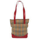 BURBERRY Nova Check Shoulder Bag Canvas Beige Red gold Auth 96222-2