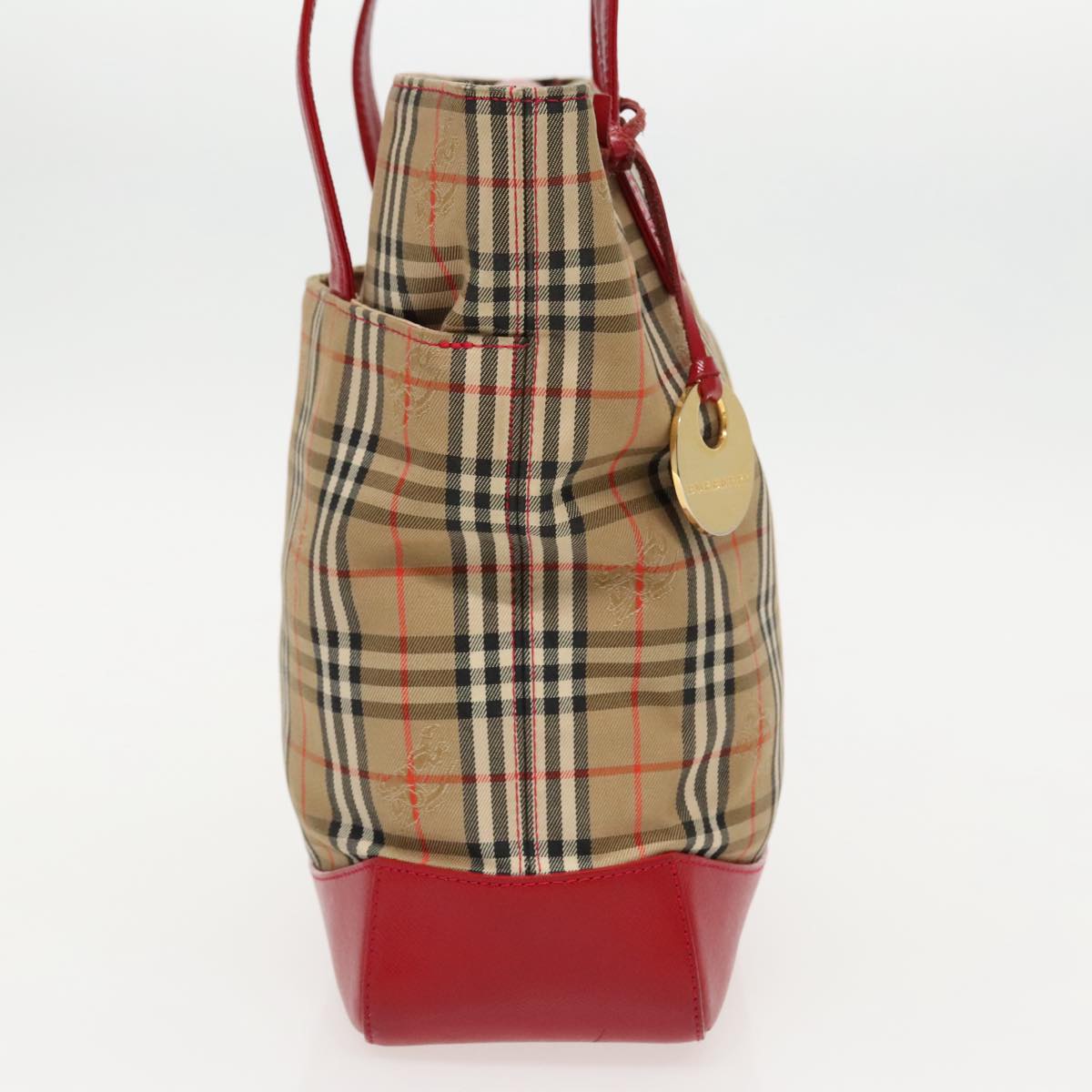 BURBERRY Nova Check Shoulder Bag Canvas Beige Red gold Auth 96222