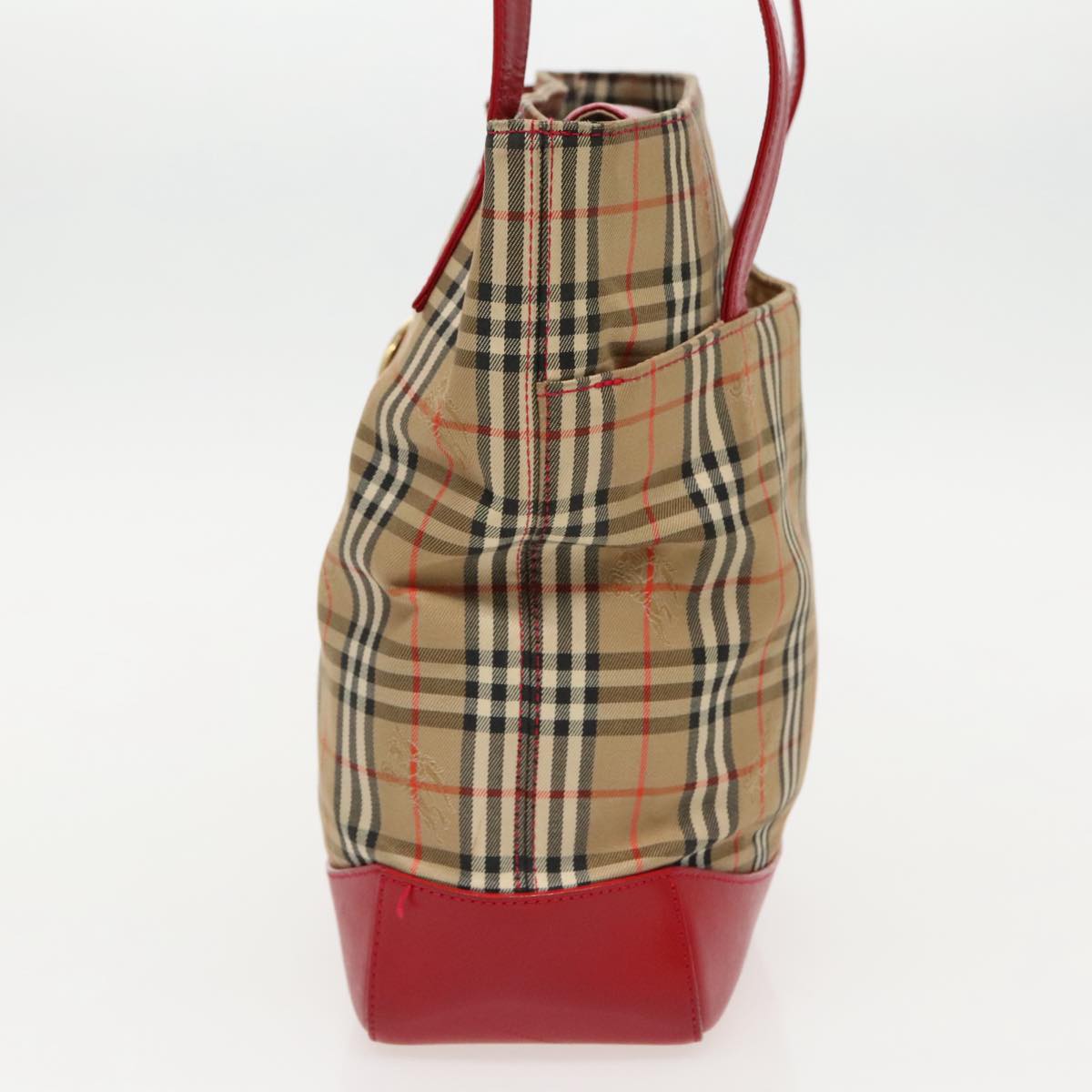 BURBERRY Nova Check Shoulder Bag Canvas Beige Red gold Auth 96222