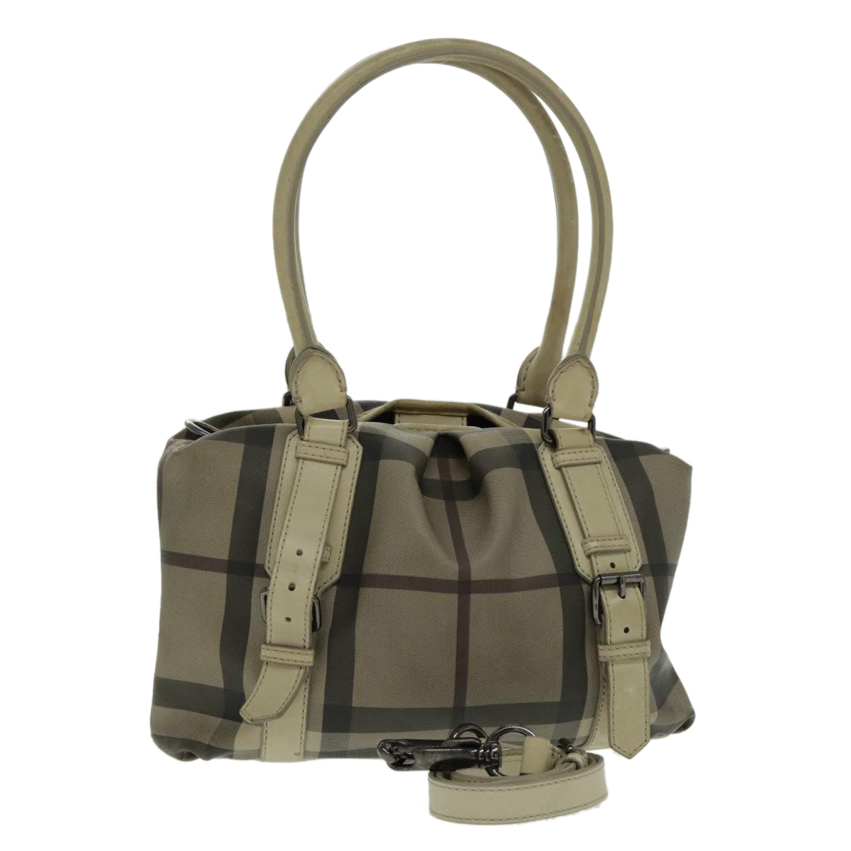 BURBERRY Nova Check Hand Bag PVC 2way Beige Auth 96223