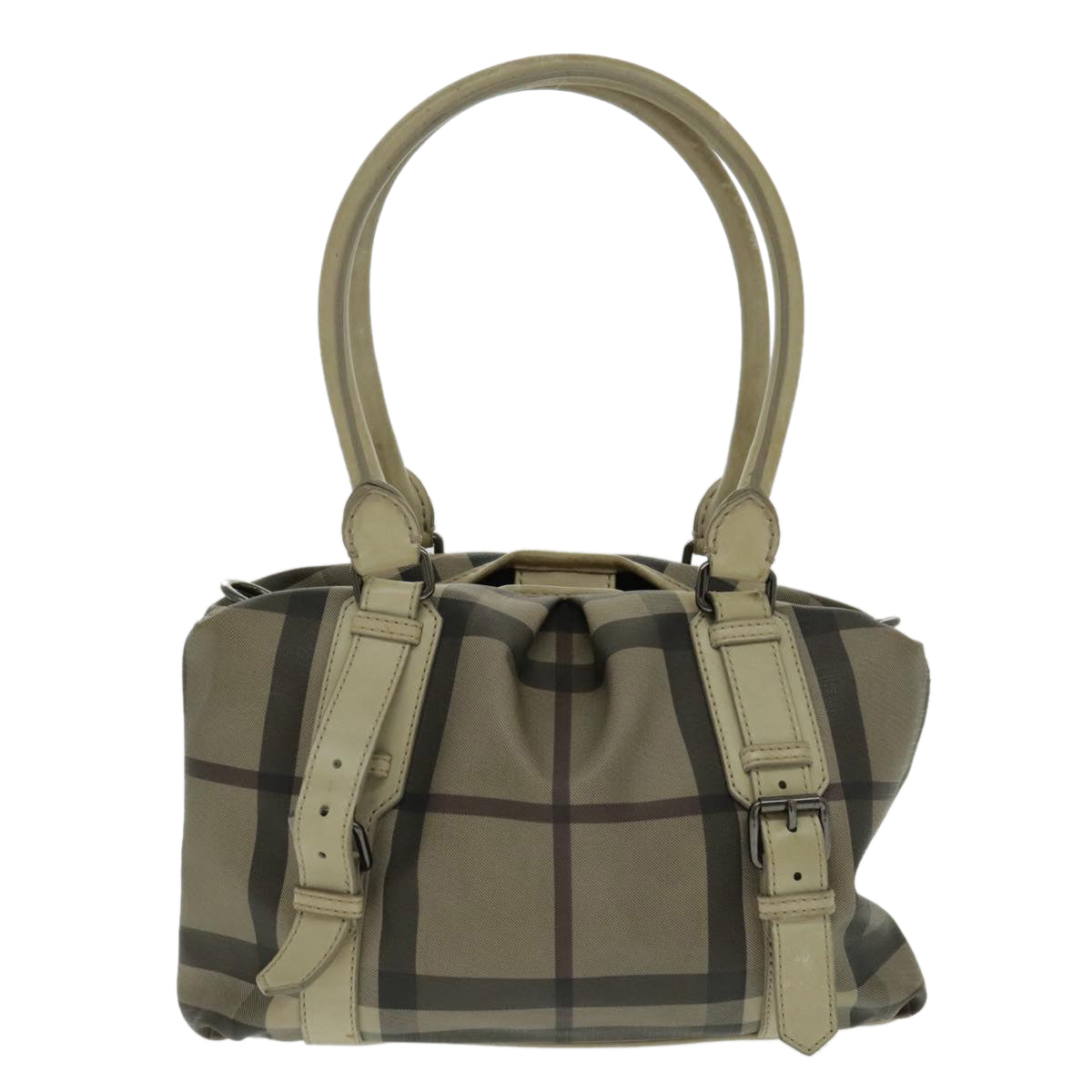 BURBERRY Nova Check Hand Bag PVC 2way Beige Auth 96223