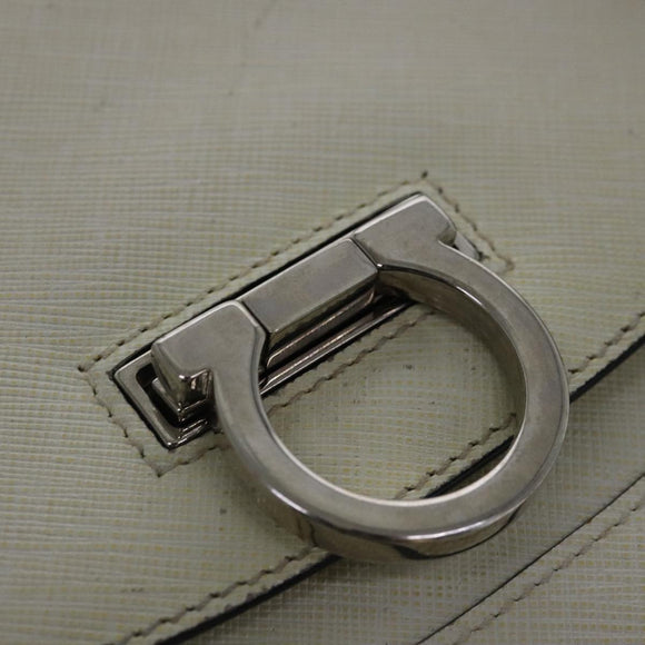 Salvatore Ferragamo Gancini Hand Bag Leather White Silver Auth 96226