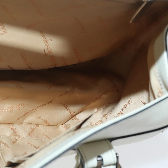 Salvatore Ferragamo Gancini Hand Bag Leather White Silver Auth 96226