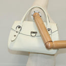 Salvatore Ferragamo Gancini Hand Bag Leather White Silver Auth 96226-21