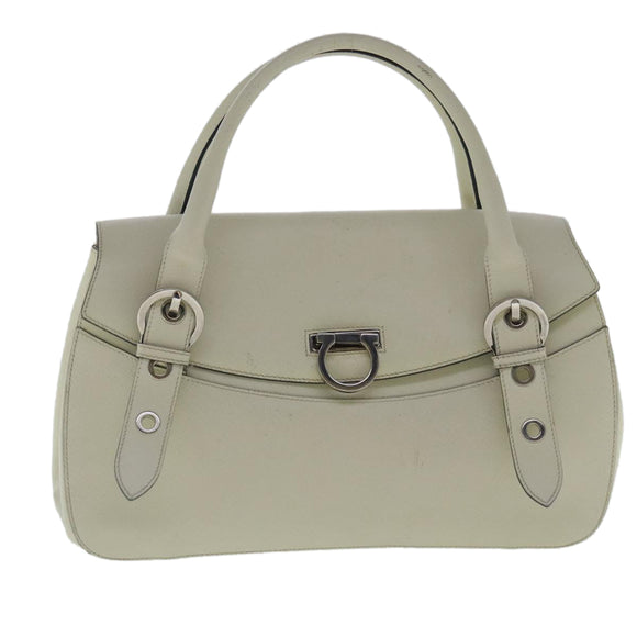 Salvatore Ferragamo Gancini Hand Bag Leather White Silver Auth 96226