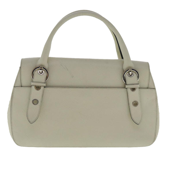 Salvatore Ferragamo Gancini Hand Bag Leather White Silver Auth 96226