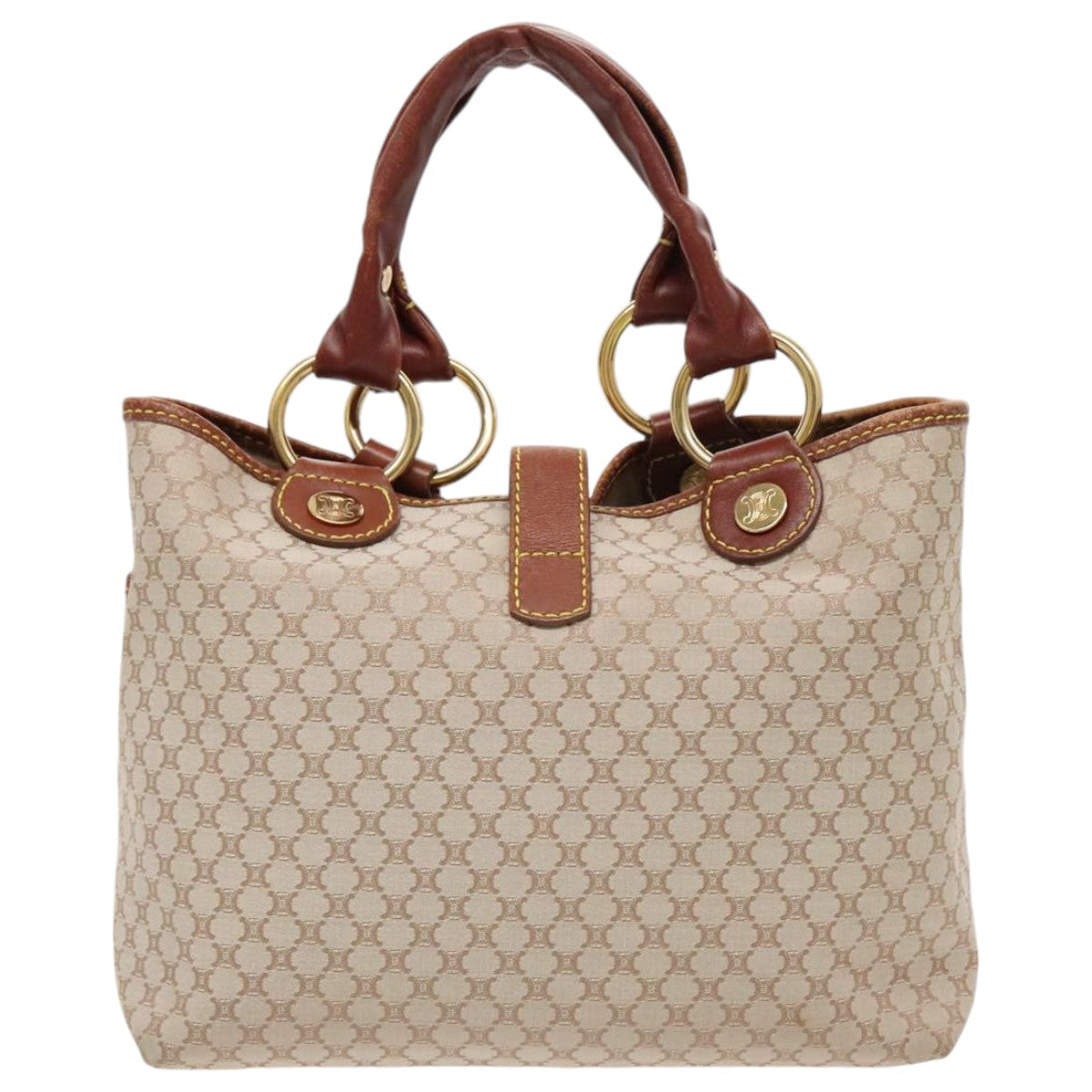 CELINE Macadam Canvas Hand Bag Beige Gold Auth 96230 - 0