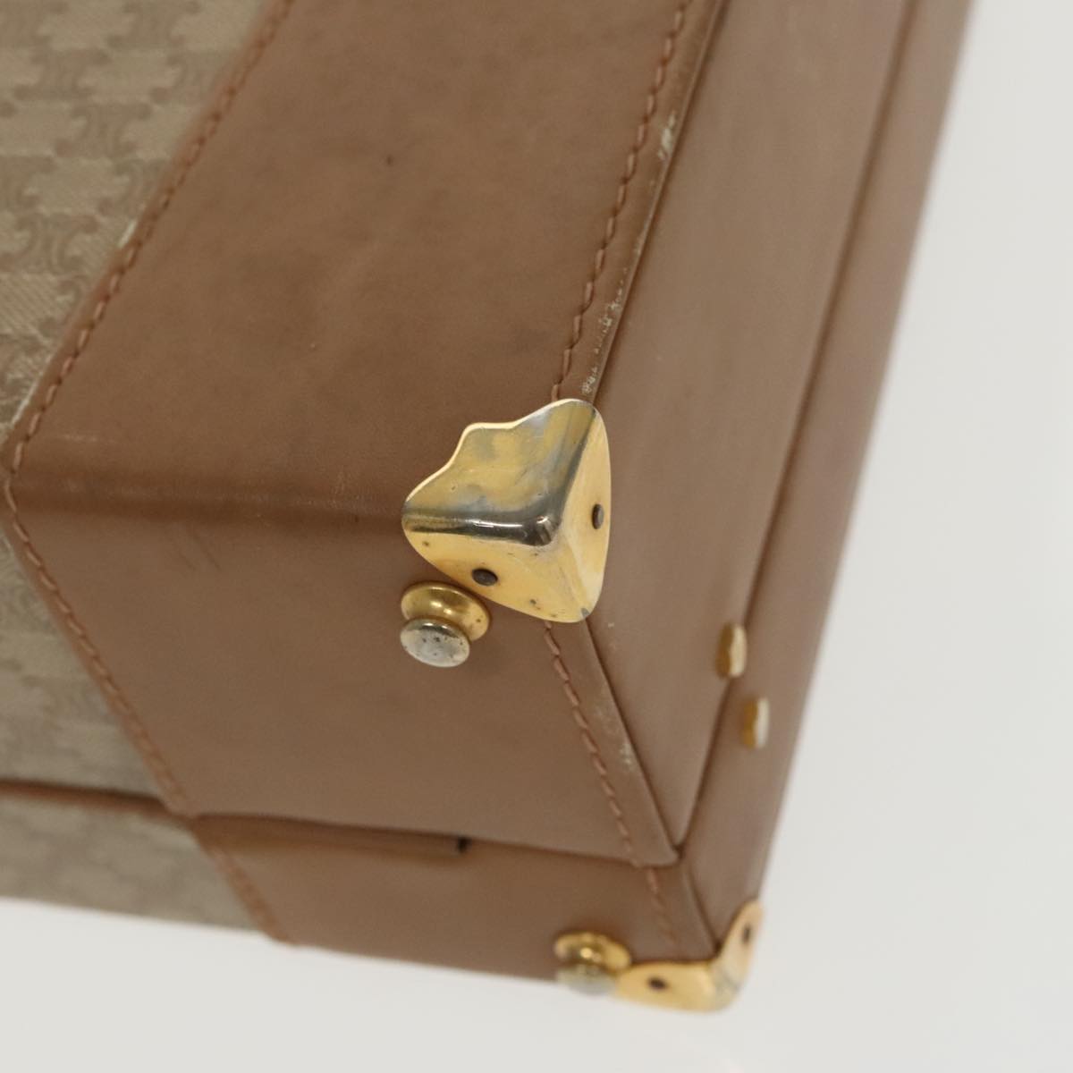 CELINE Attache Case Macadam Canvas Trunk Beige Gold Auth 96234