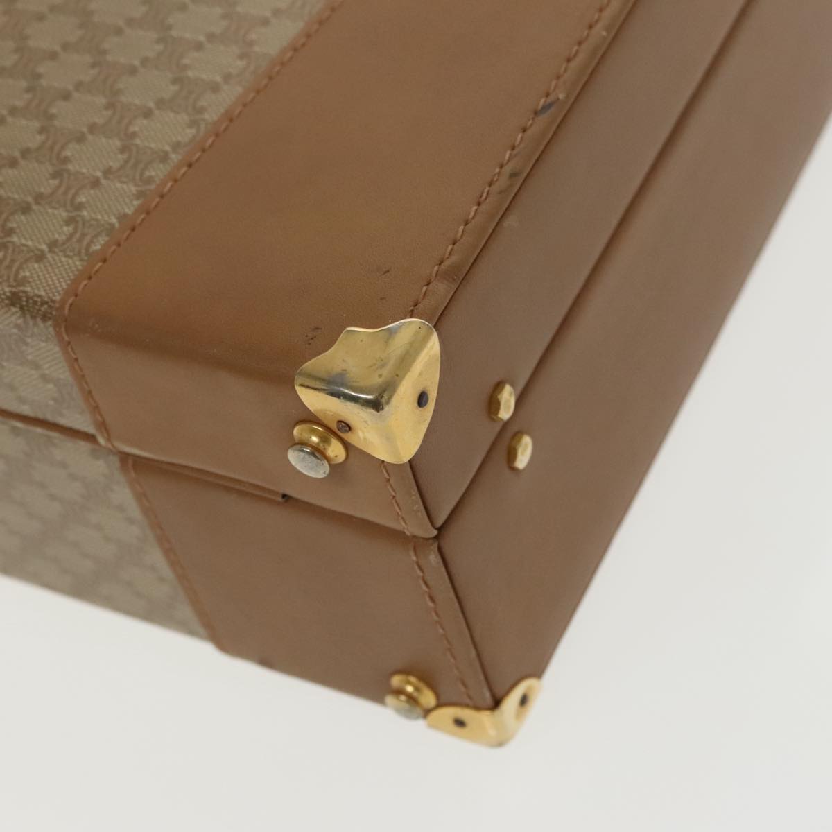 CELINE Attache Case Macadam Canvas Trunk Beige Gold Auth 96234