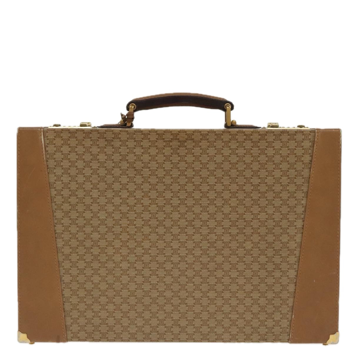 CELINE Attache Case Macadam Canvas Trunk Beige Gold Auth 96234 - 0