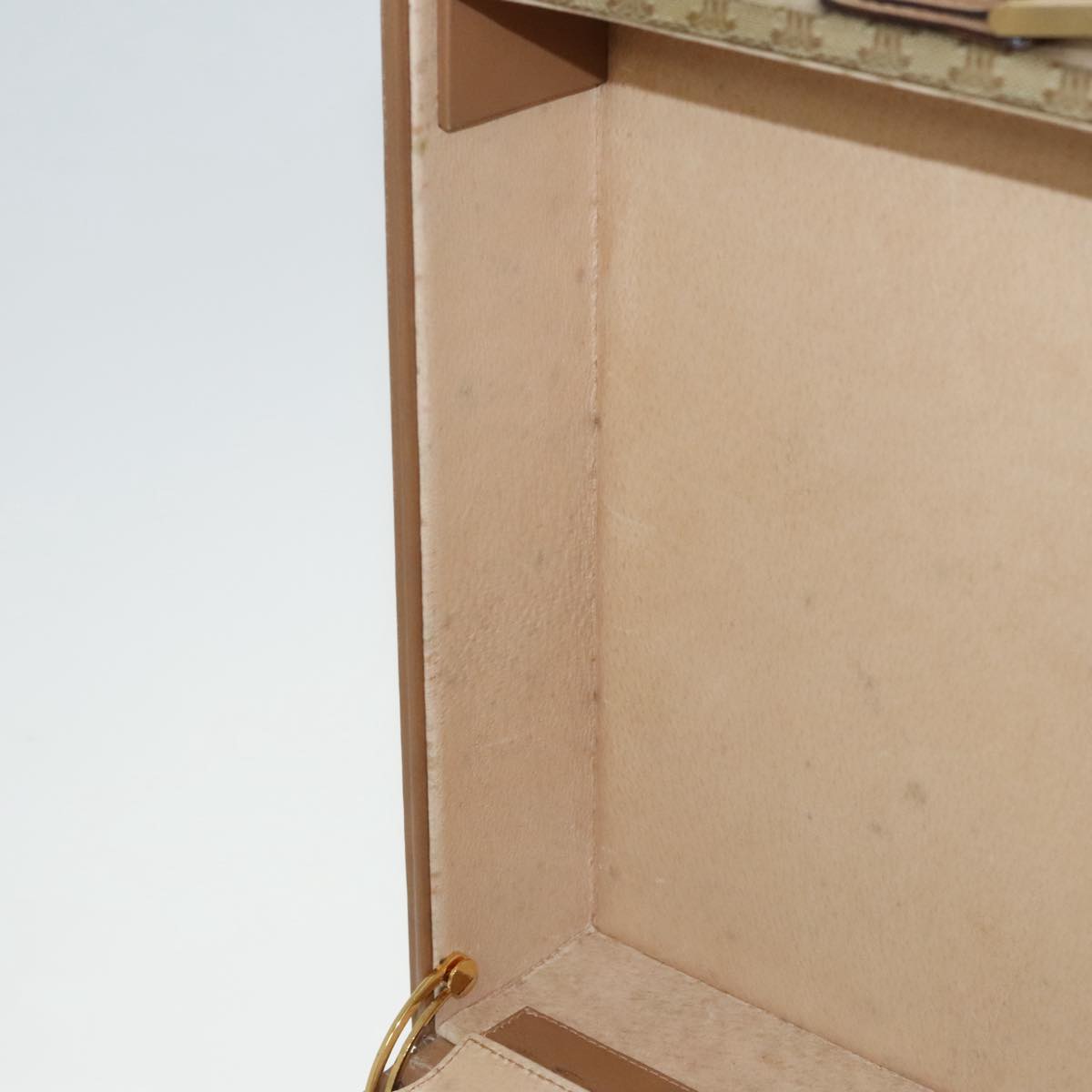 CELINE Attache Case Macadam Canvas Trunk Beige Gold Auth 96234