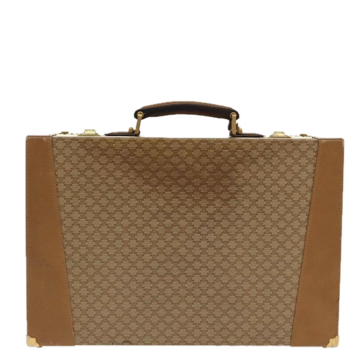 CELINE Attache Case Macadam Canvas Trunk Beige Gold Auth 96234