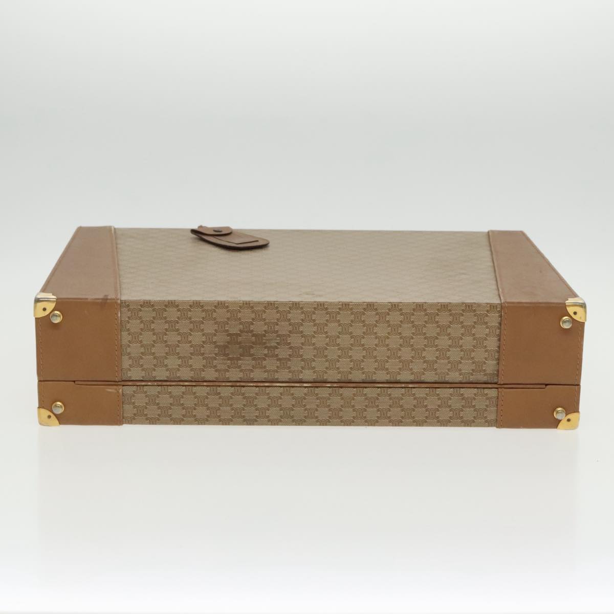 CELINE Attache Case Macadam Canvas Trunk Beige Gold Auth 96234