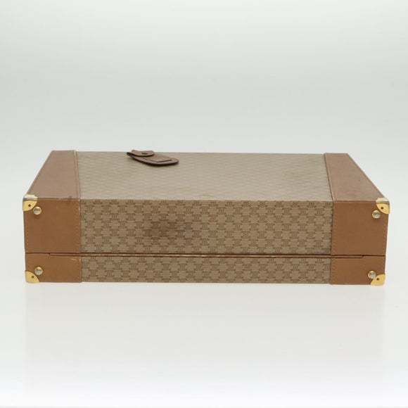 CELINE Attache Case Macadam Canvas Trunk Beige Gold Auth 96234