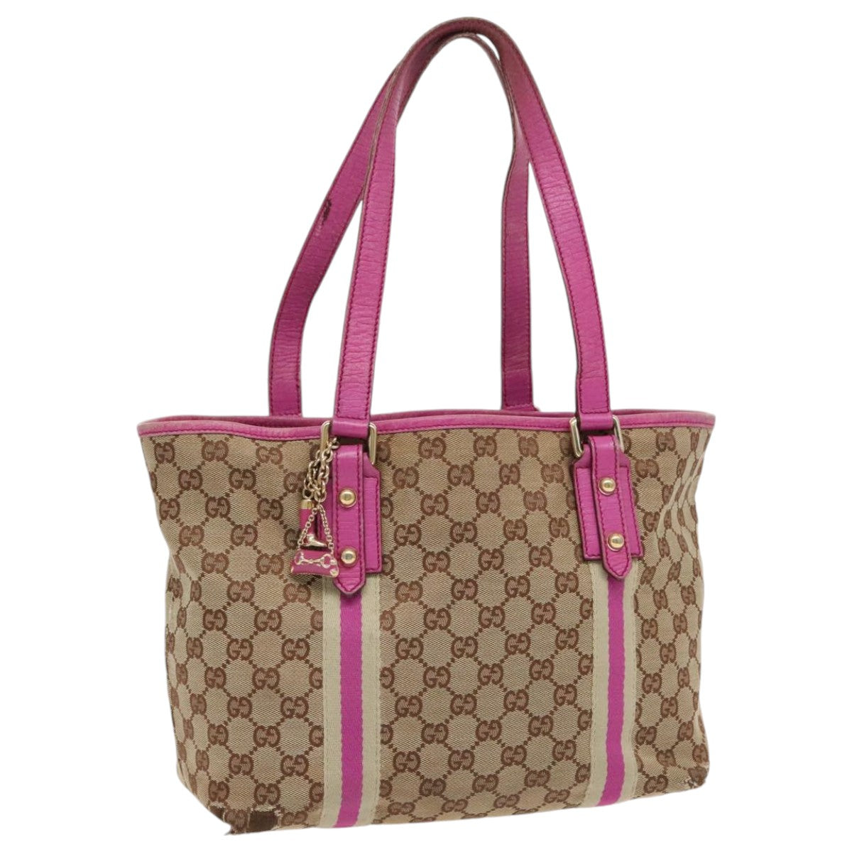 GUCCI GG Canvas Sherry Line Tote Bag Beige Gold purple 137396 Auth 96236