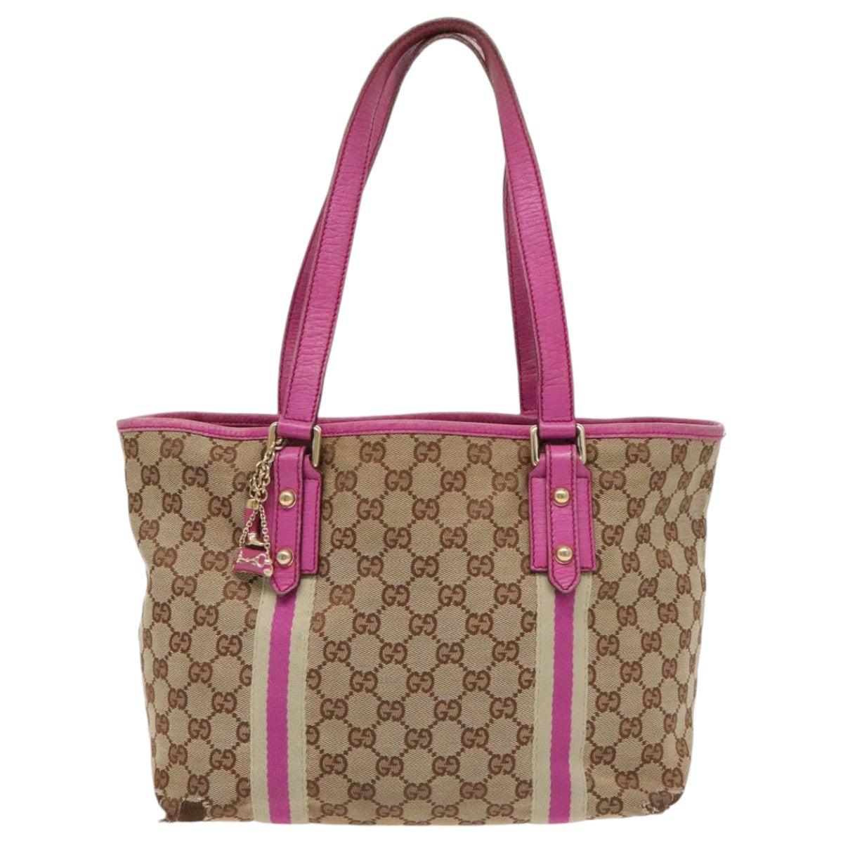 GUCCI GG Canvas Sherry Line Tote Bag Beige Gold purple 137396 Auth 96236