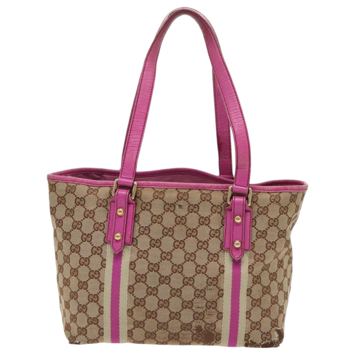 GUCCI GG Canvas Sherry Line Tote Bag Beige Gold purple 137396 Auth 96236 - 0