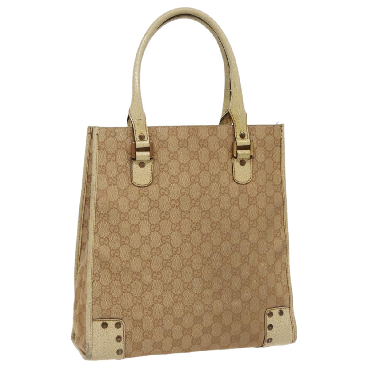 GUCCI GG Canvas Tote Bag Beige Gold 124261 Auth 96237