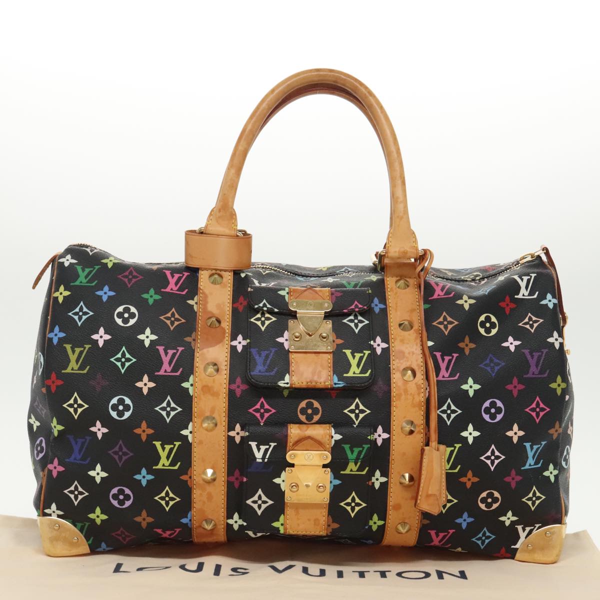 LOUIS VUITTON Monogram Multicolor Keepall 45 Boston Bag Black M92640 Auth 96238A