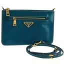 PRADA Shoulder Bag Safiano leather Turquoise Blue Gold Auth 96244-1