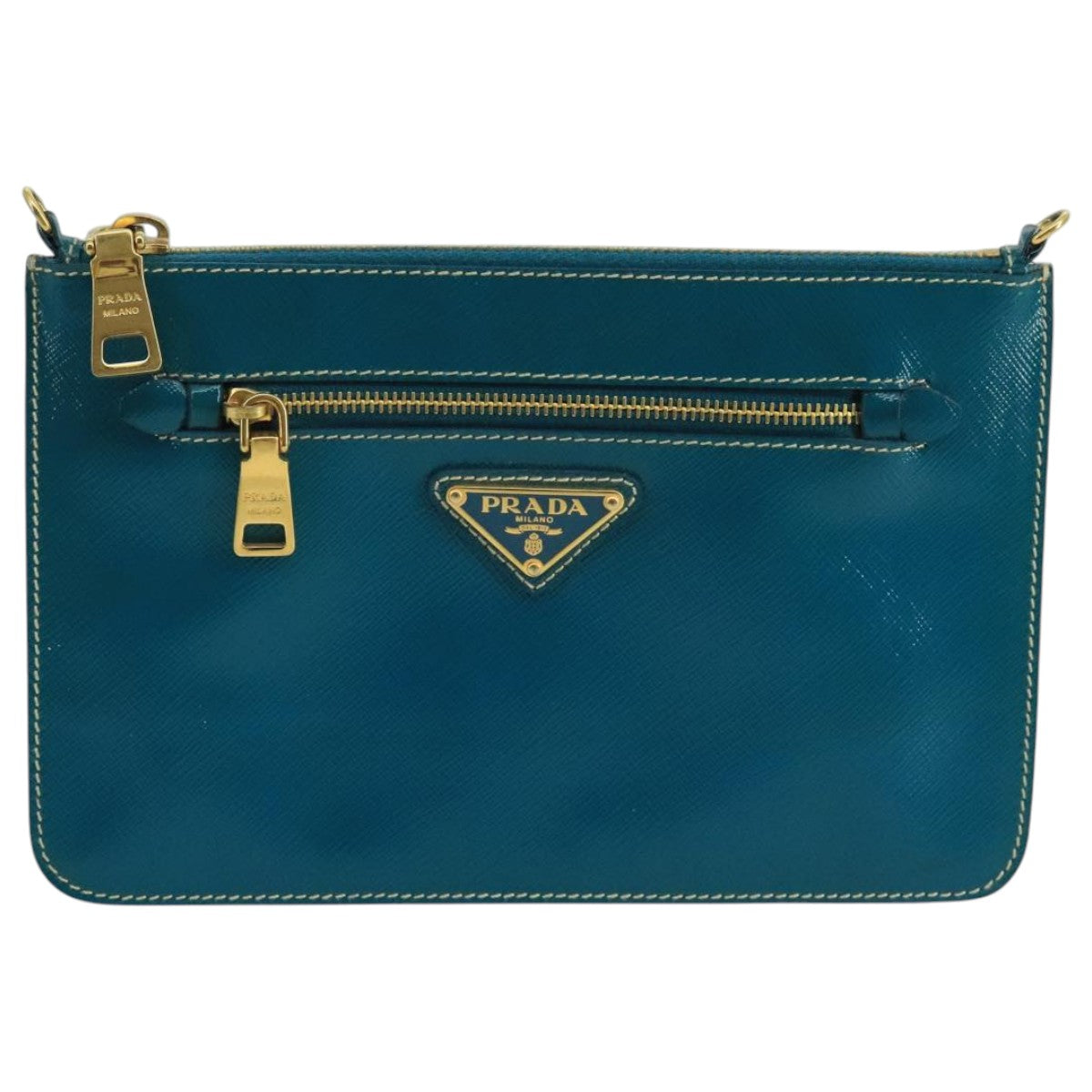 PRADA Shoulder Bag Safiano leather Turquoise Blue Gold Auth 96244