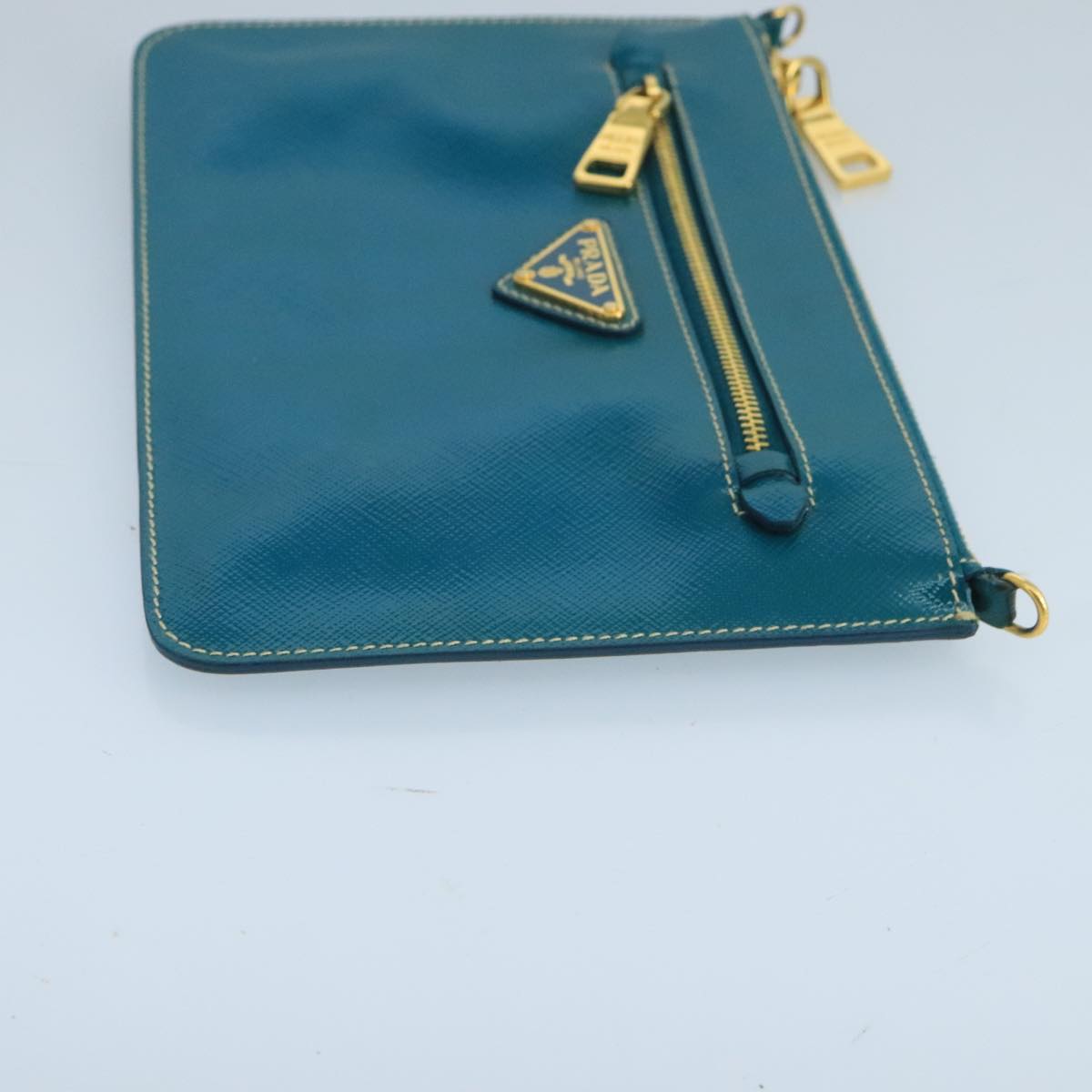 PRADA Shoulder Bag Safiano leather Turquoise Blue Gold Auth 96244