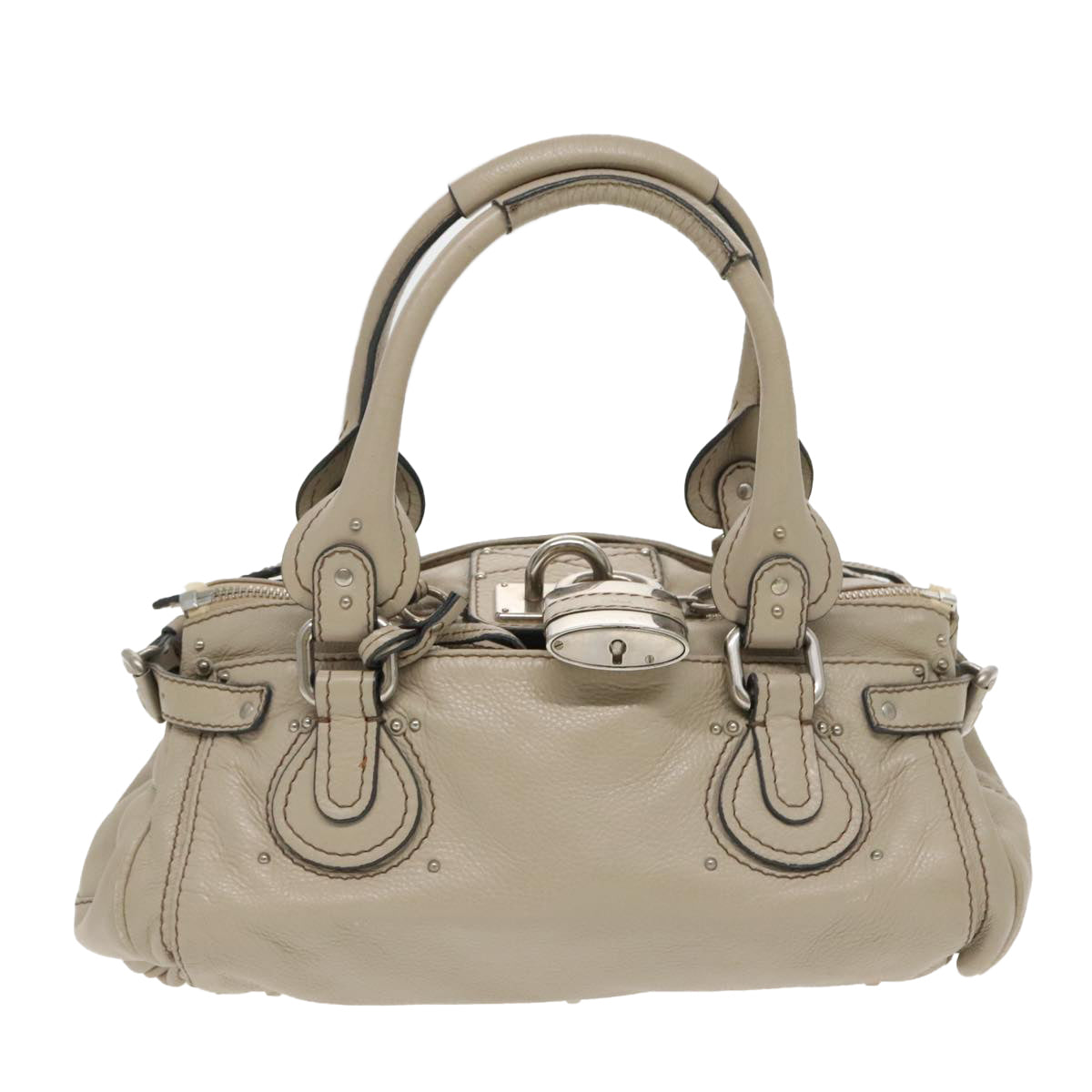 Chloe Paddington Shoulder Bag Leather Beige Silver Auth 96256