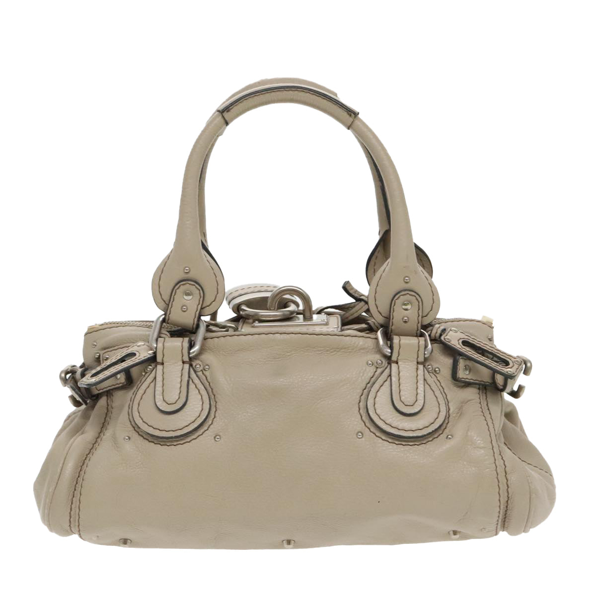 Chloe Paddington Shoulder Bag Leather Beige Silver Auth 96256 - 0