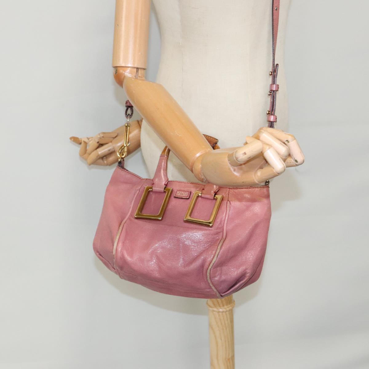 Chloe Etel Shoulder Bag Leather Pink Gold Auth 96284