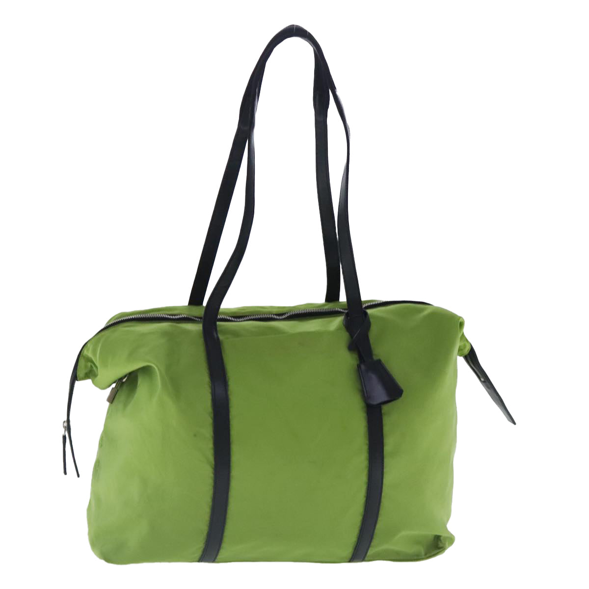 PRADA Boston Bag Nylon Green Silver Auth 96289