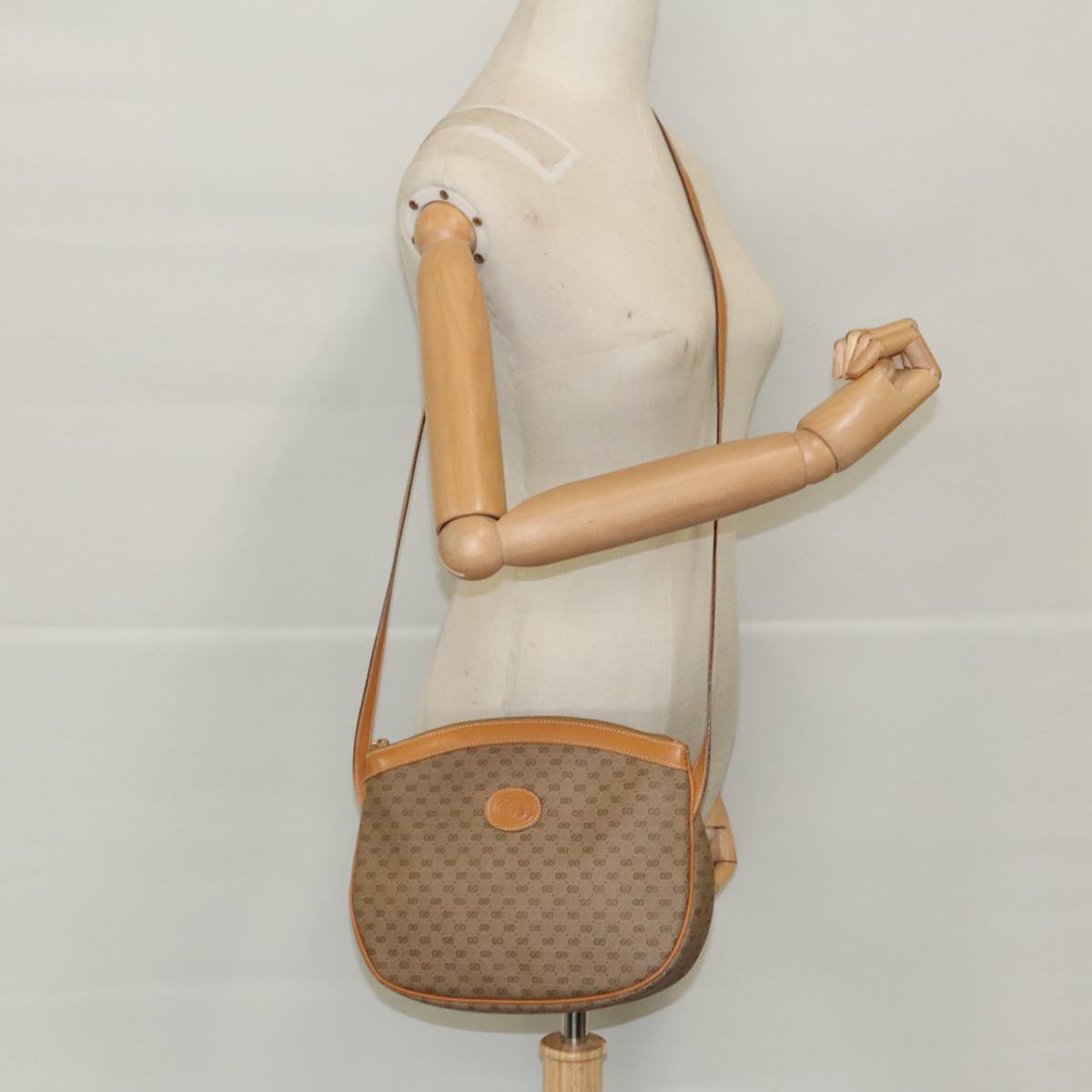 GUCCI Micro GG Canvas Shoulder Bag Beige Gold 007 87 0018 Auth 96319