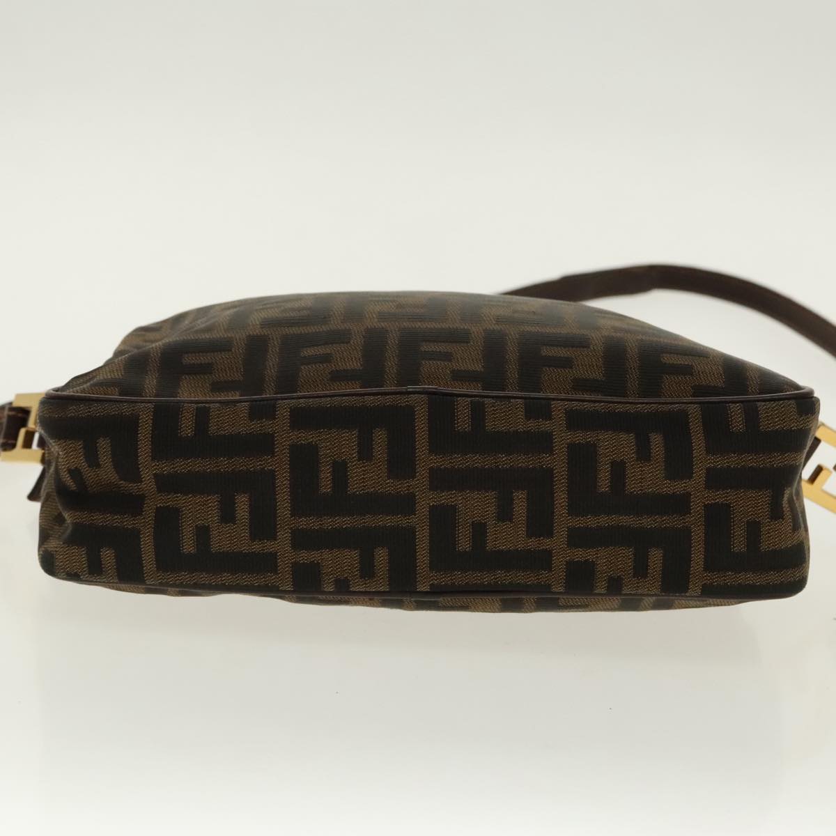 FENDI Zucca Canvas Shoulder Bag Black Brown gold Auth 96320