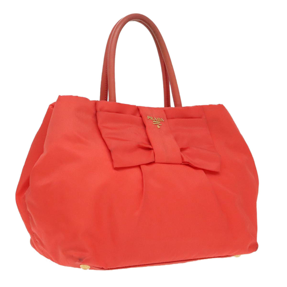 PRADA Hand Bag Nylon Orange Gold Auth 96342