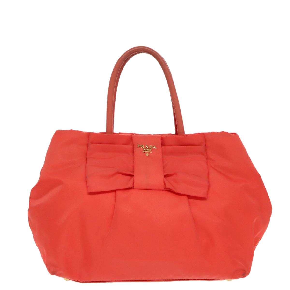 PRADA Hand Bag Nylon Orange Gold Auth 96342