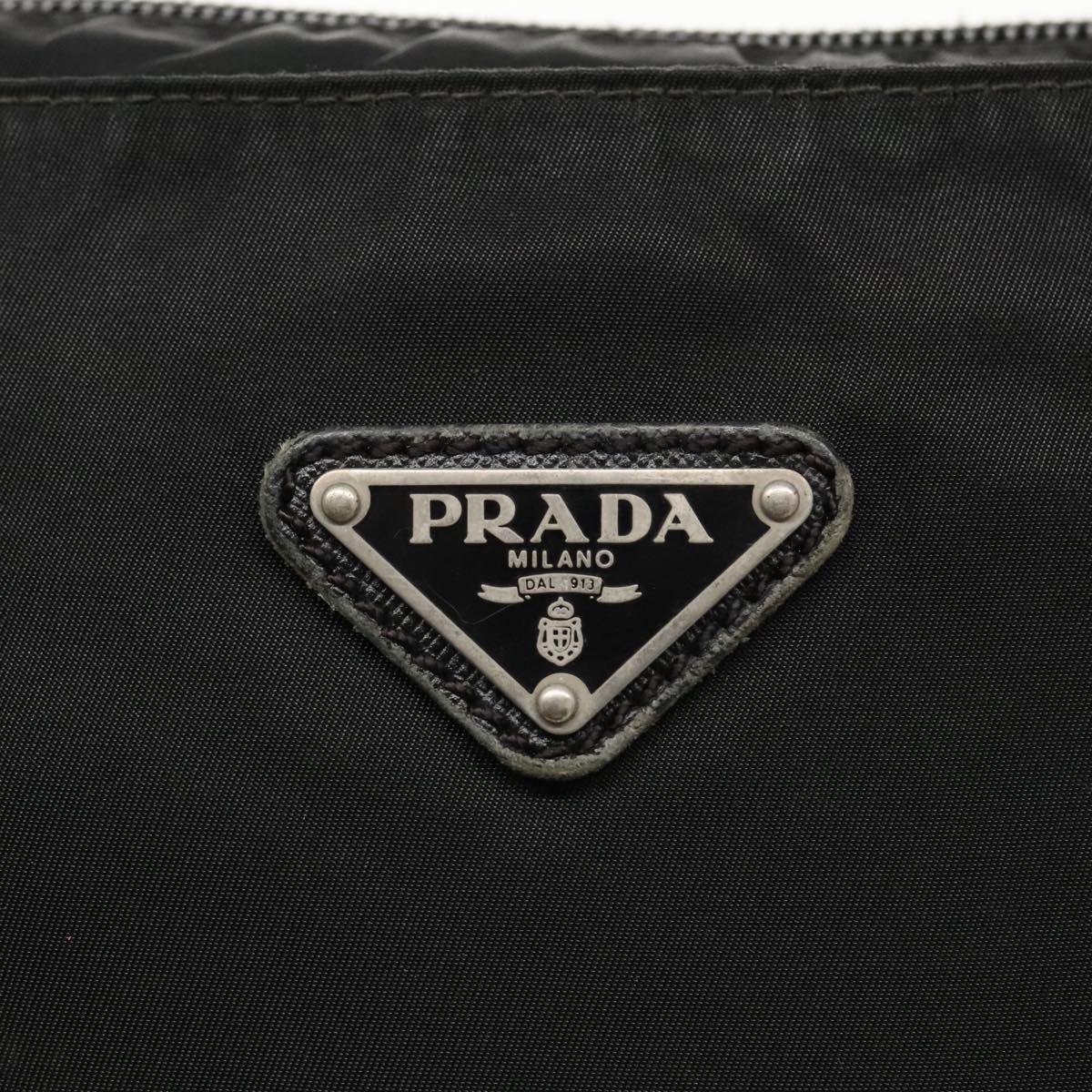 PRADA Shoulder Bag Nylon Black Silver Auth 96343