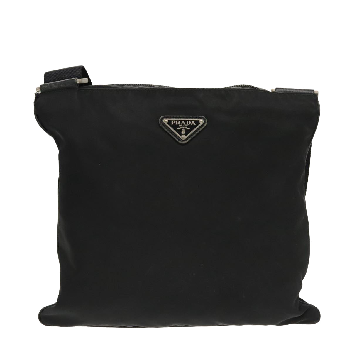 PRADA Shoulder Bag Nylon Black Silver Auth 96343