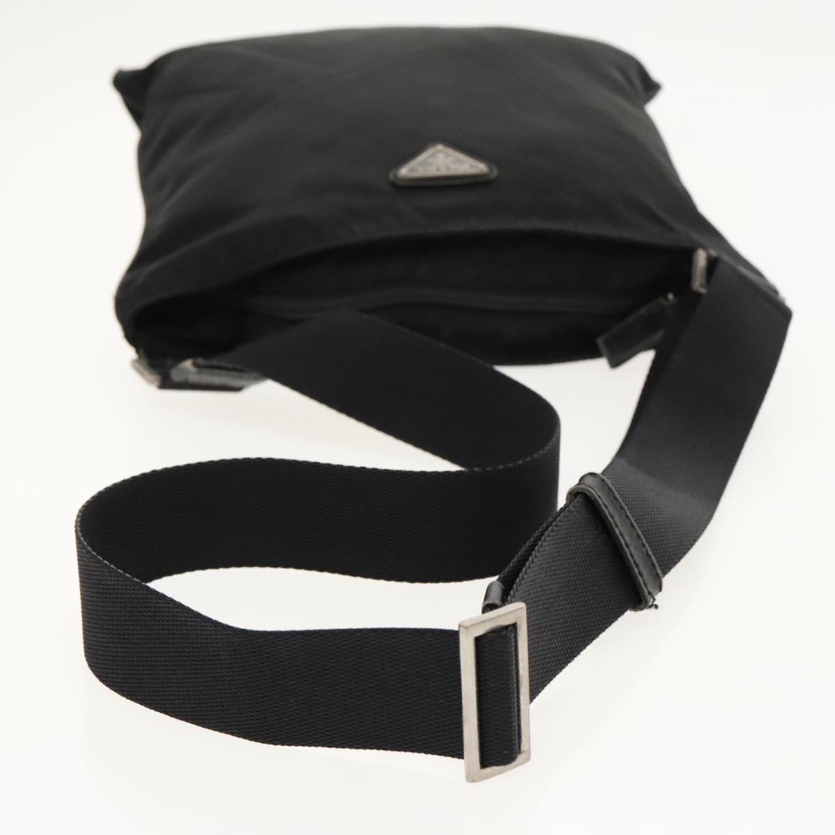 PRADA Shoulder Bag Nylon Black Silver Auth 96343