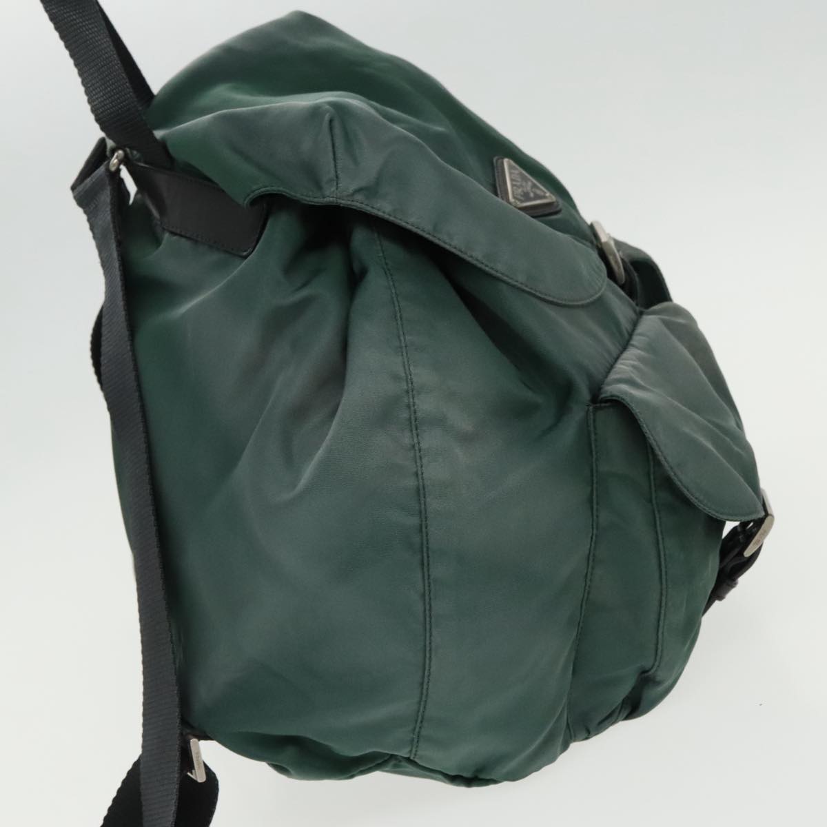 PRADA Backpack Nylon Green Silver Auth 96346