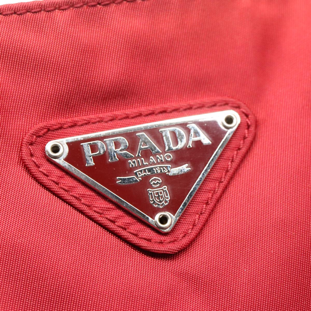 PRADA Hand Bag Nylon Red Silver Auth 96347