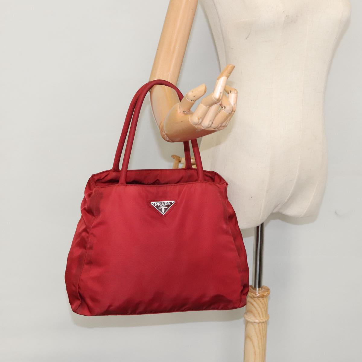 PRADA Hand Bag Nylon Red Silver Auth 96347